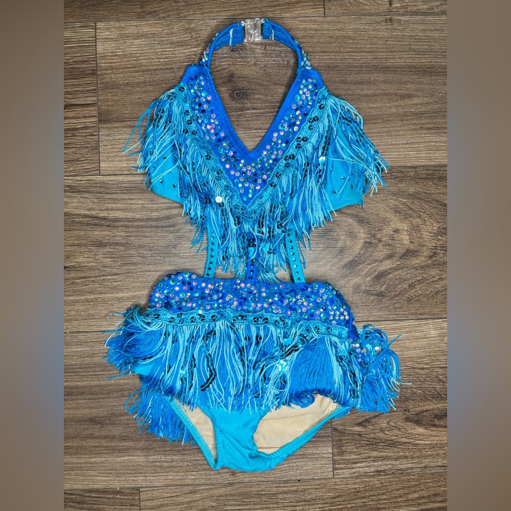 Glamour Vibrant Blue Fringe Sequin Kids Dance Costume